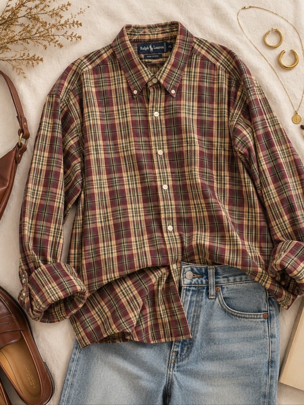 RALPH LAUREN Cotton Plaid Button Down Shirt